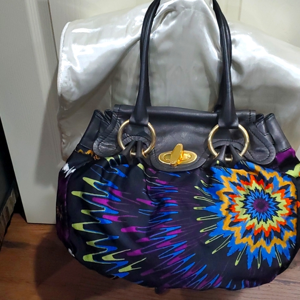 RARE!! MISSONI VINTAGE MULTI LEATHER AND HEAVY SATIN AWESOME VINTAGE BAG